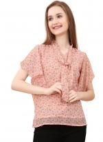 Georgette Peach Daily Wear Printed Readymade Top